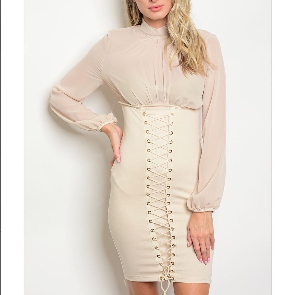 Lace Up Dress With Sheer Chiffon Top